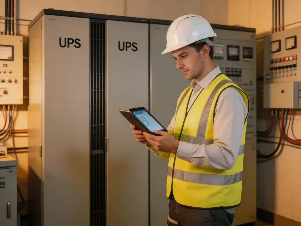 GenCore field service engineer performing UPS maintenance